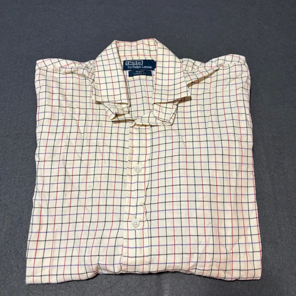 Polo Ralph Lauren Button Down Shirt Mens M Cream Check Regent Cotton Work